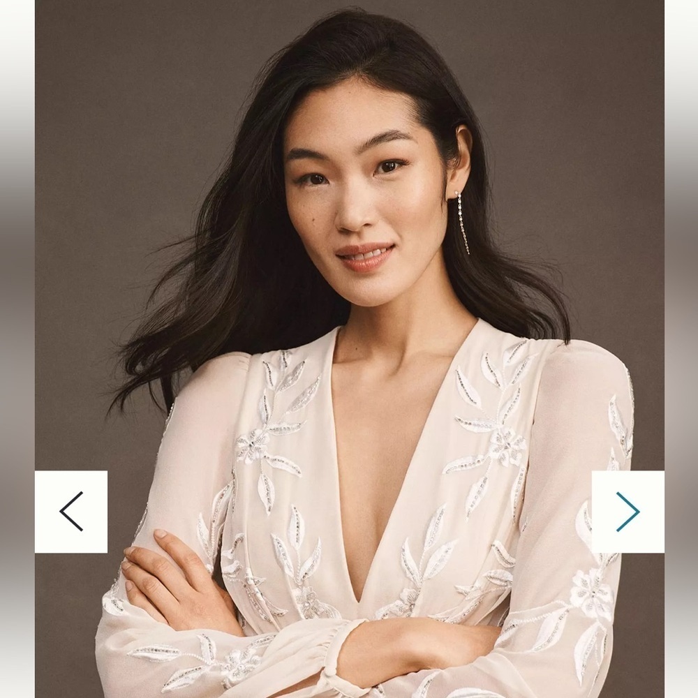 Anthropologie BHLDN Belize Embroidered A-Line Long Sleeve V-Neck Gown Size 4 NWT - Picture 4 of 9